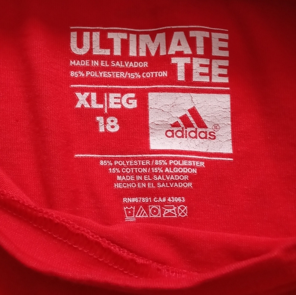 ADIDAS YOUTH CLIMALITE ULTIMATE TEE. SIZE XL 18. COLOR RED. - Picture 4 of 14